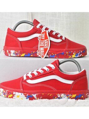 New! Size: 6.5 Juniors | Vans Old Skool Red Paint Splatter Skaters Sneaker